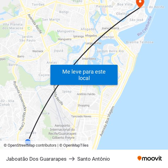 Jaboatão Dos Guararapes to Santo Antônio map