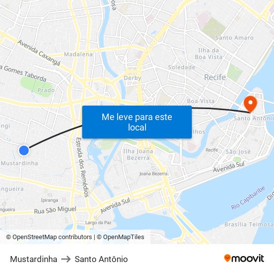 Mustardinha to Santo Antônio map