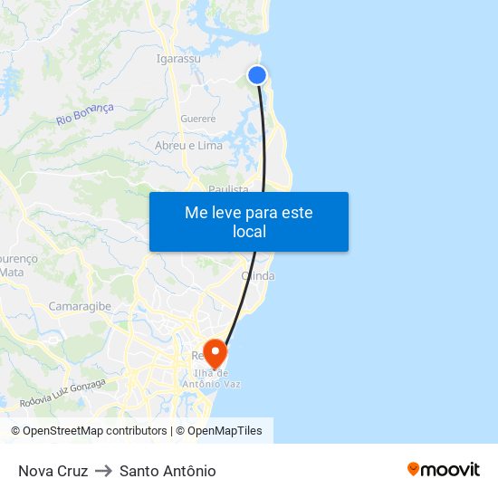 Nova Cruz to Santo Antônio map