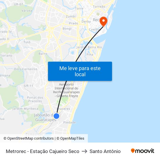 Metrorec - Estação Cajueiro Seco to Santo Antônio map