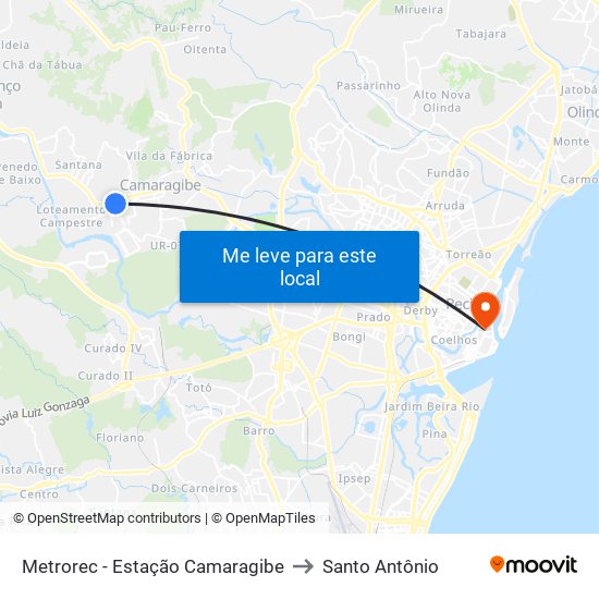 Metrorec - Estação Camaragibe to Santo Antônio map