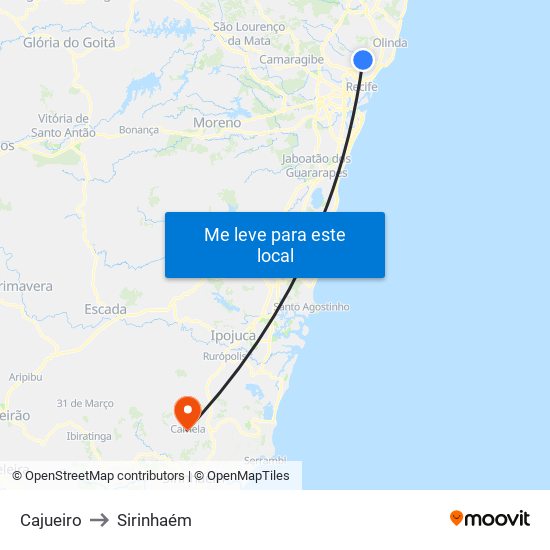 Cajueiro to Sirinhaém map