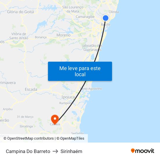 Campina Do Barreto to Sirinhaém map