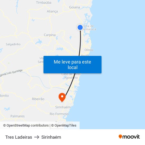 Tres Ladeiras to Sirinhaém map