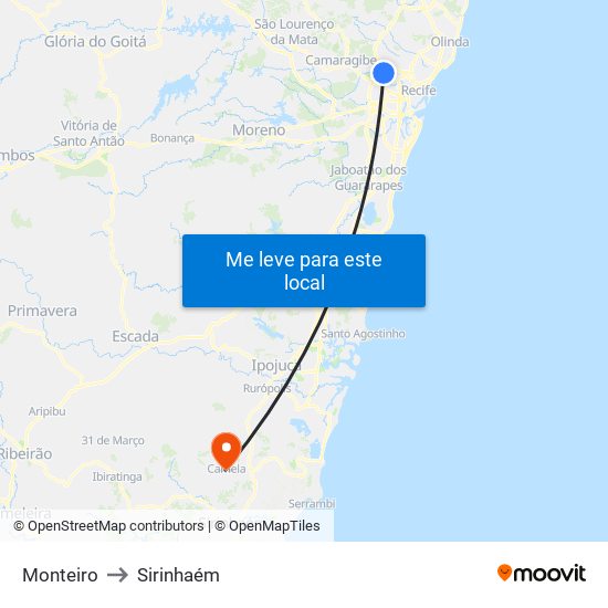 Monteiro to Sirinhaém map