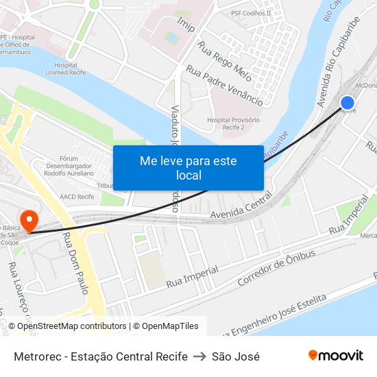 Metrorec - Estação Central Recife to São José map