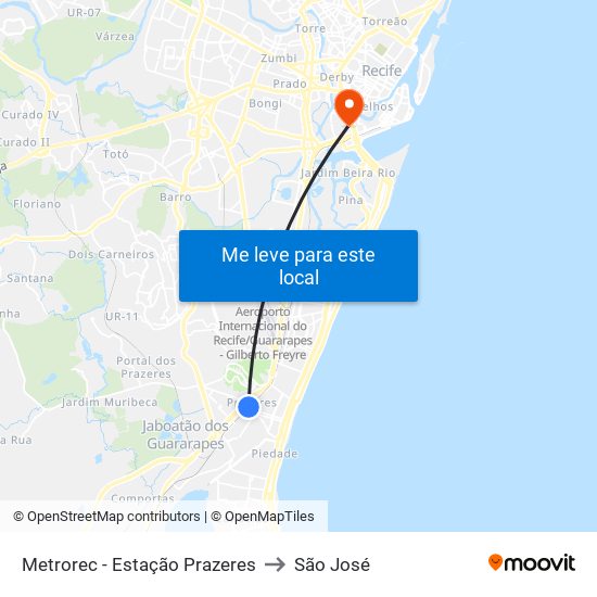 Metrorec - Estação Prazeres to São José map