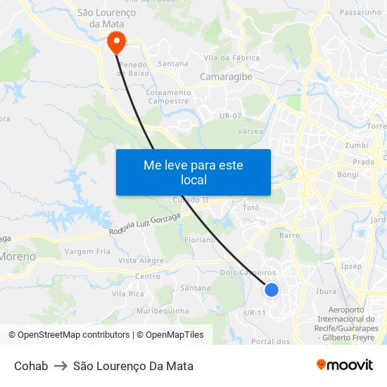 Cohab to São Lourenço Da Mata map