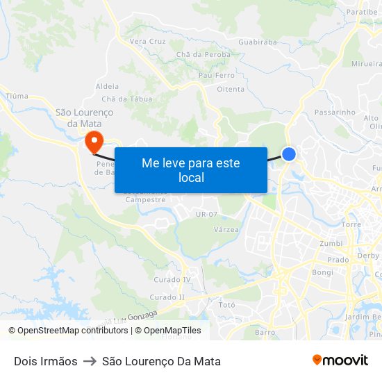 Dois Irmãos to São Lourenço Da Mata map