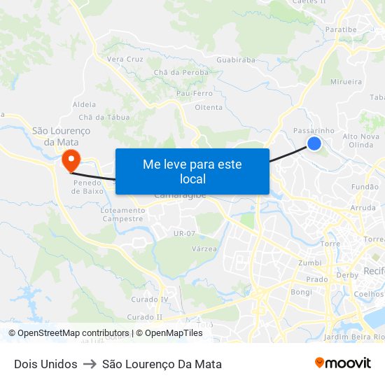 Dois Unidos to São Lourenço Da Mata map