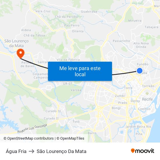 Água Fria to São Lourenço Da Mata map