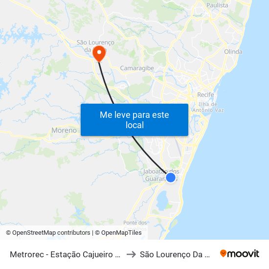Metrorec - Estação Cajueiro Seco to São Lourenço Da Mata map