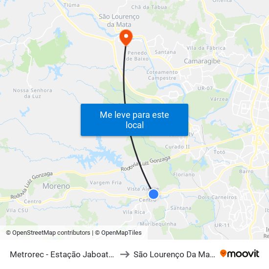 Metrorec - Estação Jaboatão to São Lourenço Da Mata map