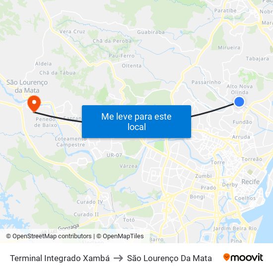 Terminal Integrado Xambá to São Lourenço Da Mata map