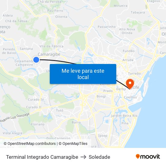 Terminal Integrado Camaragibe to Soledade map