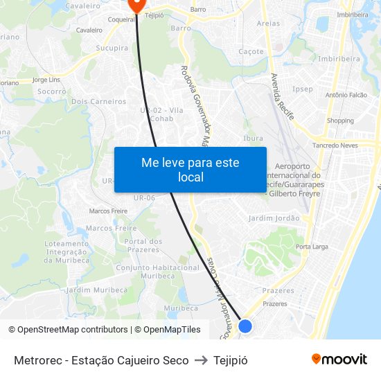 Metrorec - Estação Cajueiro Seco to Tejipió map