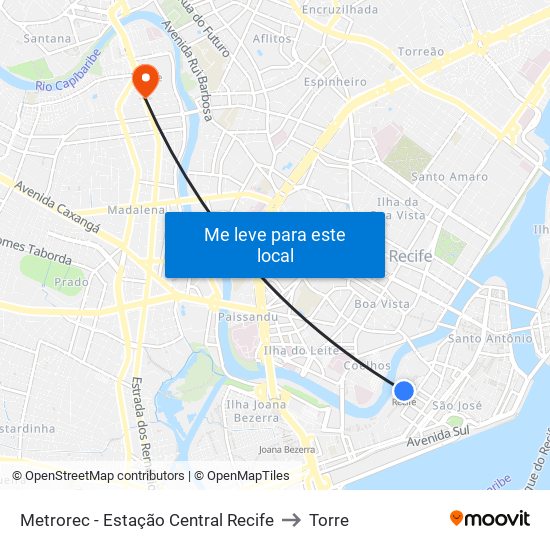 Metrorec - Estação Central Recife to Torre map