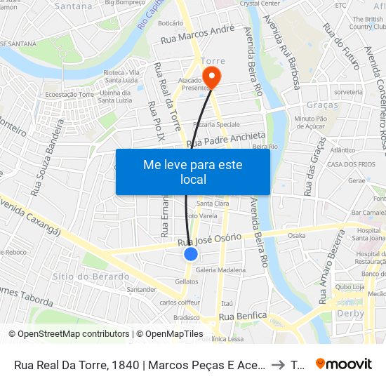 Rua Real Da Torre, 1840 | Marcos Peças E Acessórios (Pista Central) to Torre map