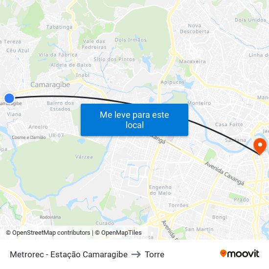 Metrorec - Estação Camaragibe to Torre map
