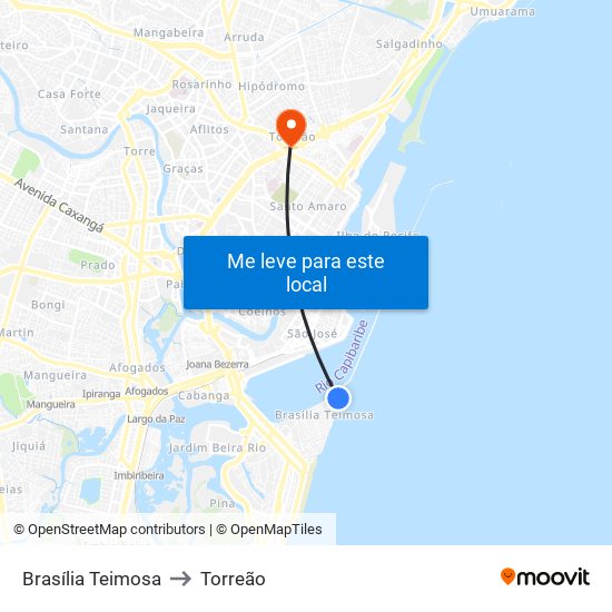 Brasília Teimosa to Torreão map