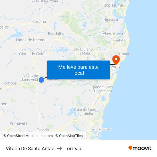 Vitória De Santo Antão to Torreão map