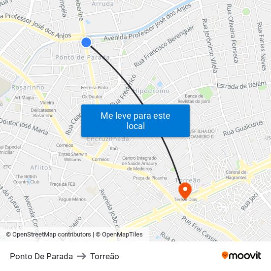 Ponto De Parada to Torreão map