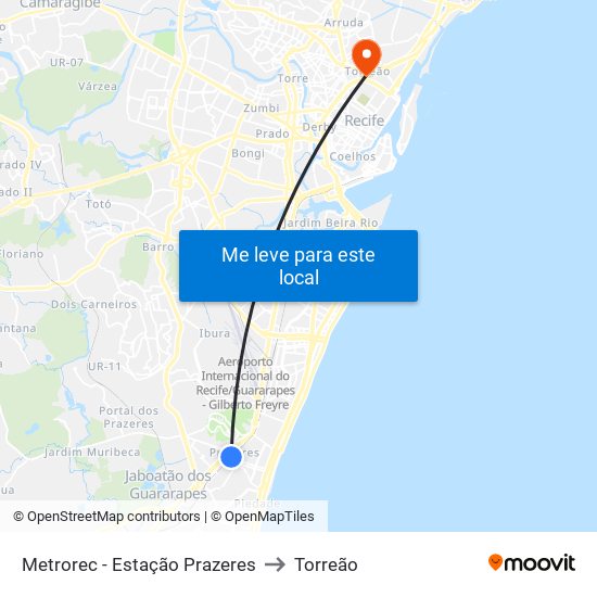 Metrorec - Estação Prazeres to Torreão map