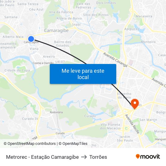 Metrorec - Estação Camaragibe to Torrões map