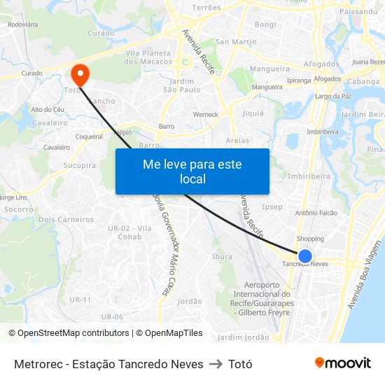 Metrorec - Estação Tancredo Neves to Totó map