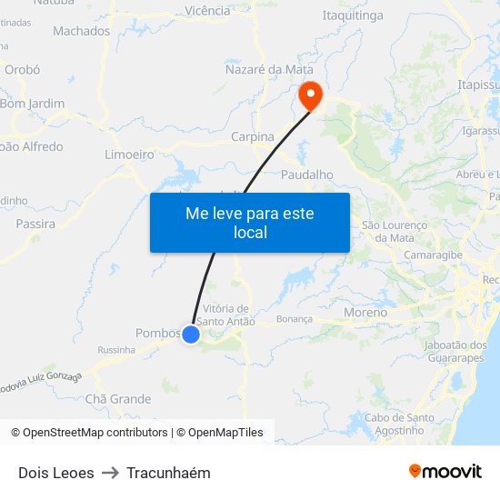 Dois Leoes to Tracunhaém map