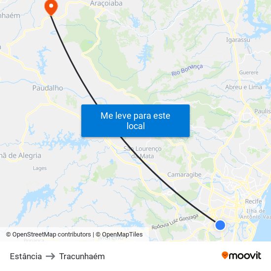 Estância to Tracunhaém map