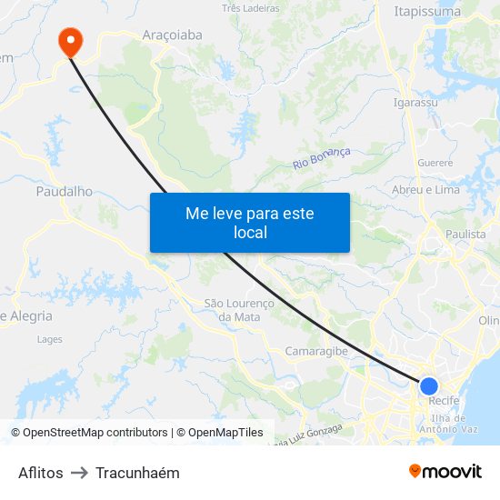 Aflitos to Tracunhaém map