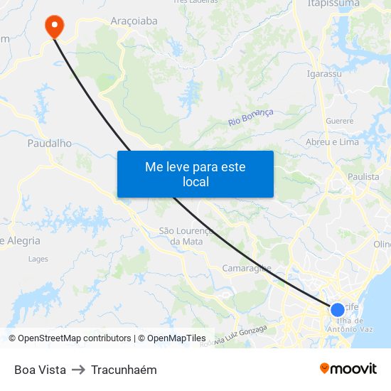 Boa Vista to Tracunhaém map