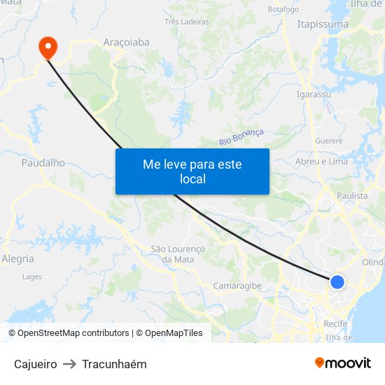 Cajueiro to Tracunhaém map
