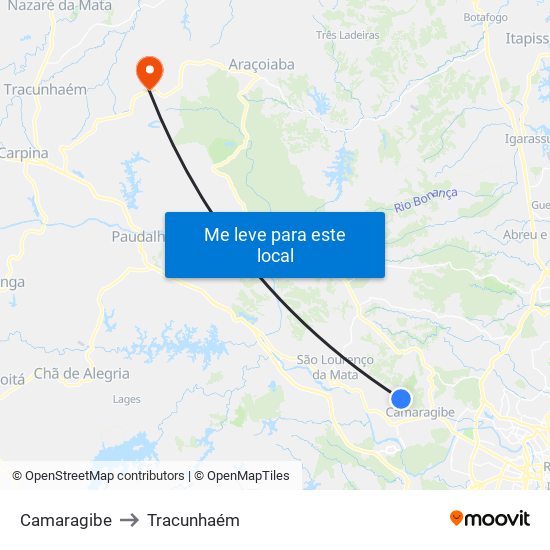 Camaragibe to Tracunhaém map