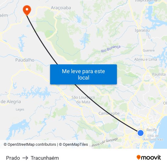 Prado to Tracunhaém map