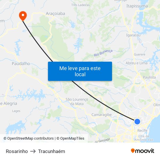 Rosarinho to Tracunhaém map