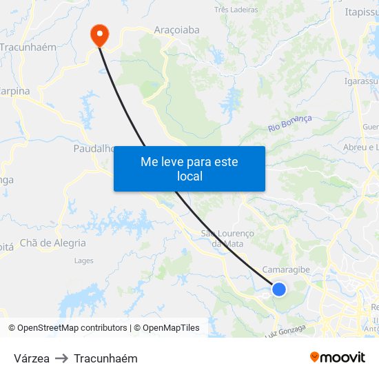 Várzea to Tracunhaém map