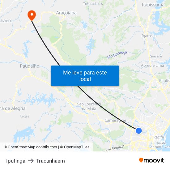 Iputinga to Tracunhaém map