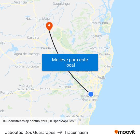 Jaboatão Dos Guararapes to Tracunhaém map