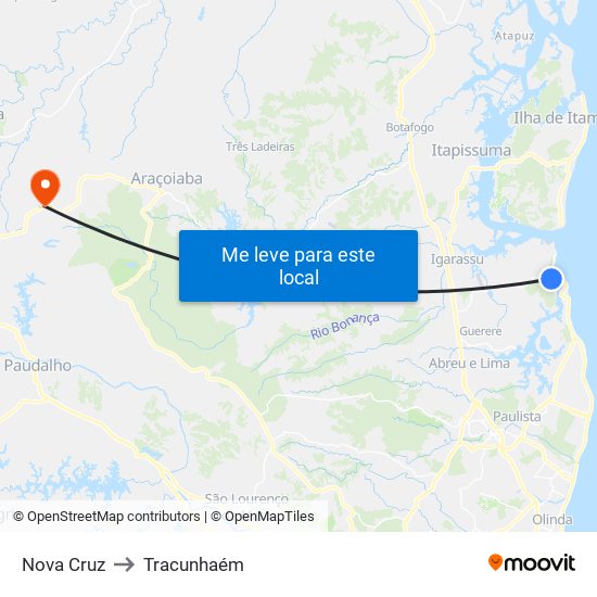 Nova Cruz to Tracunhaém map