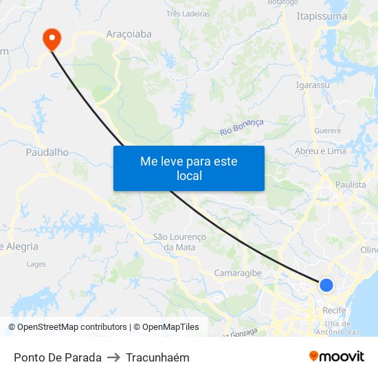 Ponto De Parada to Tracunhaém map