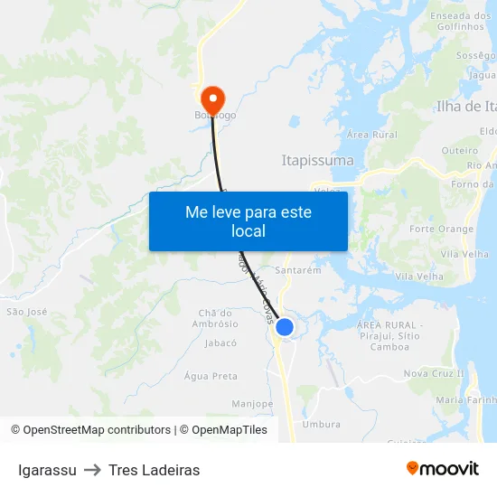 Igarassu to Tres Ladeiras map