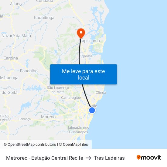 Metrorec - Estação Central Recife to Tres Ladeiras map