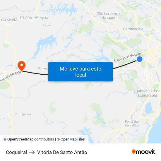 Coqueiral to Vitória De Santo Antão map