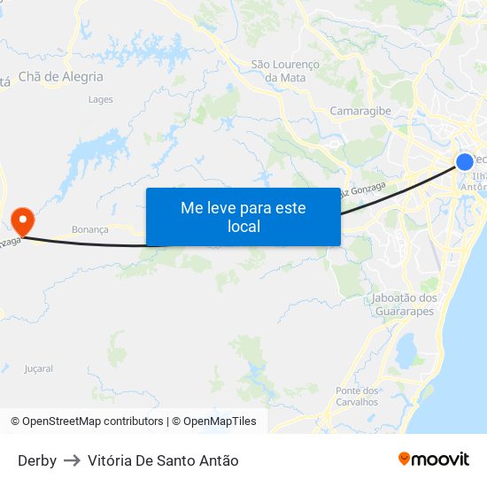 Derby to Vitória De Santo Antão map