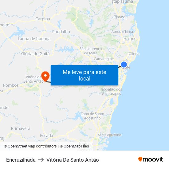 Encruzilhada to Vitória De Santo Antão map