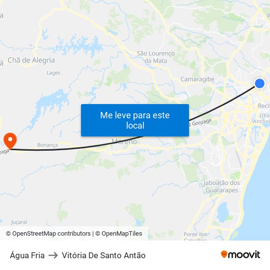 Água Fria to Vitória De Santo Antão map