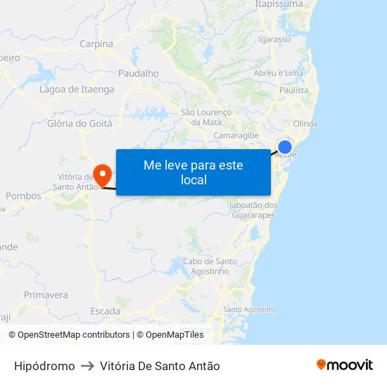 Hipódromo to Vitória De Santo Antão map