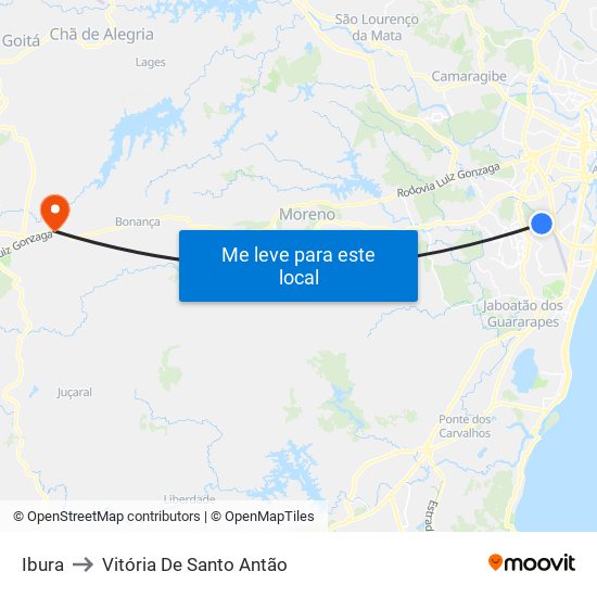 Ibura to Vitória De Santo Antão map